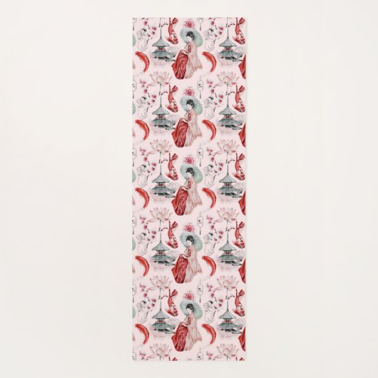 Japans Meisje Pagoda Koi Rood Roze Yogamat (Achterkant)