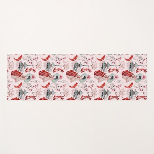 Japans Meisje Pagoda Koi Rood Roze Yogamat (Voorkant (horizontaal))