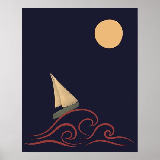 Japans Mid Eeuw Moon Wave Modern Minimalistisch Poster (Voorkant)