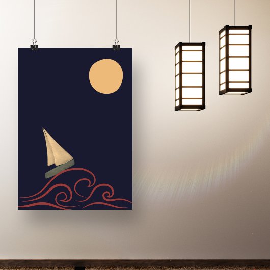 Japans Mid Eeuw Moon Wave Modern Minimalistisch Poster