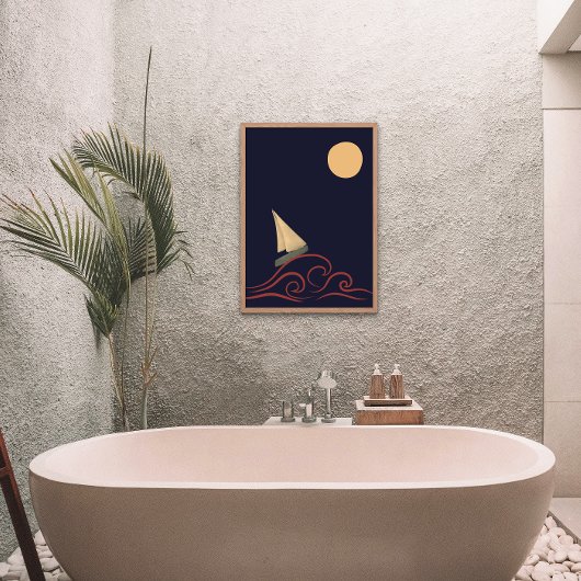 Japans Mid Eeuw Moon Wave Modern Minimalistisch Poster