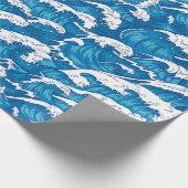 Japans modern kunstblauw golfpatroon cadeaupapier (Hoek)