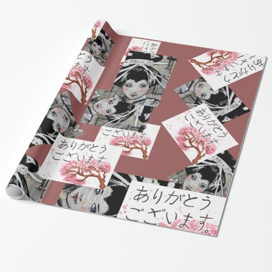 Japans motief omslagpapier cadeaupapier (Uitgerold)