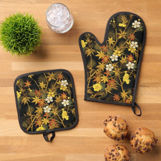 Japans najaar laat Antiek rijke klassieke kunst ac Ovenwant & Pannenlap Set (Top down)