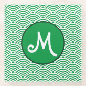 Japans Nami Wave Patroon en Monogram Glazen Onderzetter (Voorkant)