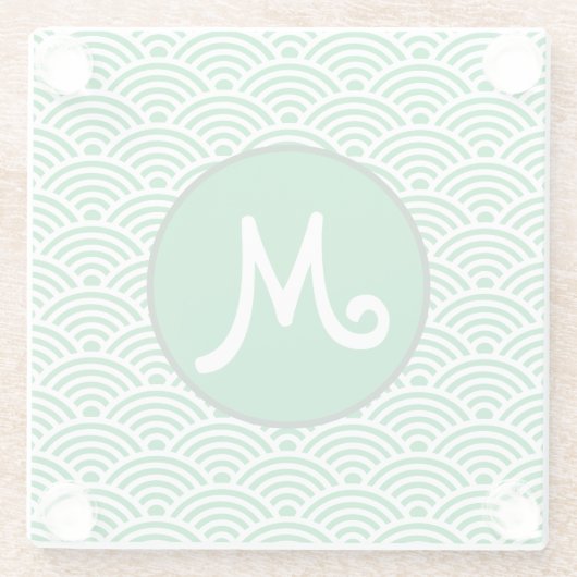 Japans Nami Wave Patroon en Monogram Glazen Onderzetter (Achterkant)
