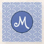 Japans Nami Wave Patroon en Monogram Glazen Onderzetter (Voorkant)