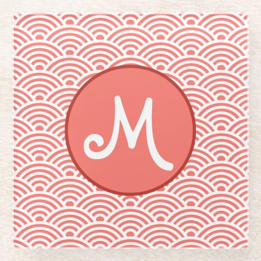Japans Nami Wave Patroon en Monogram Glazen Onderzetter (Voorkant)