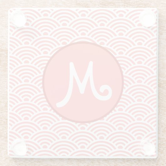 Japans Nami Wave Patroon en Monogram Glazen Onderzetter (Achterkant)