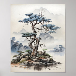 Japans Natuur Bonsai Tree Art Illustratie Poster