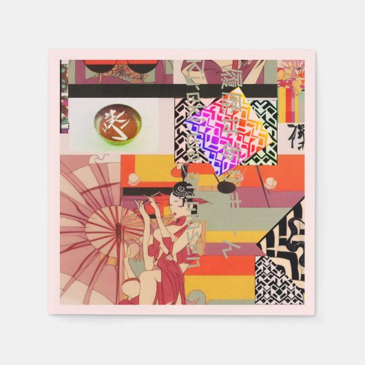 Japans neo- Art Deco Collage "Geen geschiedenis" Servet (Voorkant)