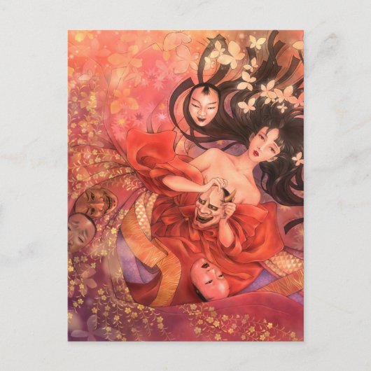 Japans Noh Mask Fantasy Art Briefkaart (Voorkant)