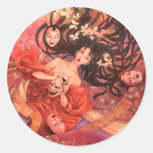 Japans Noh Masker Fantasy Sticker (Voorkant)
