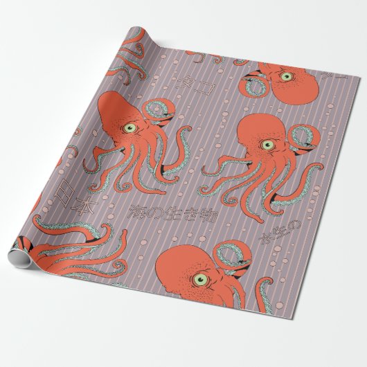 japans octopuspatroon cadeaupapier (Uitgerold)