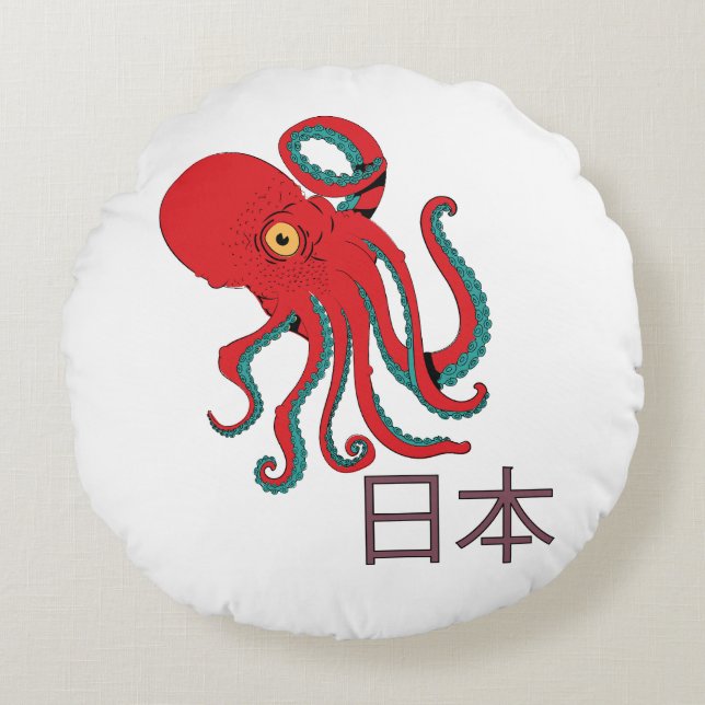 Japans Octopuspatroon Rond Kussen (Voorkant)