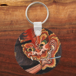  Japans Oni King versus Samurai Woodblock Sleutelhanger