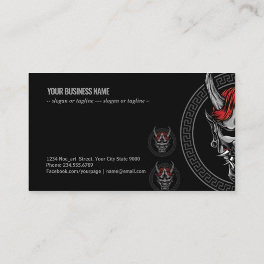 Japans oni-masker visitekaartje (Achterkant)