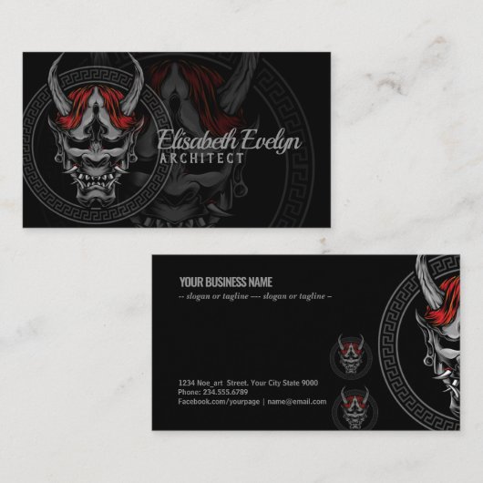 Japans oni-masker visitekaartje (Voorkant / Achterkant)