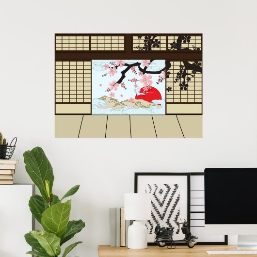 Japans ontwerp - Shoji Uitzicht Poster (Thuiskantoor)