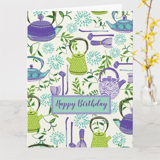 Japans ontwerp van groene theepot kaart (Gele Bloem)