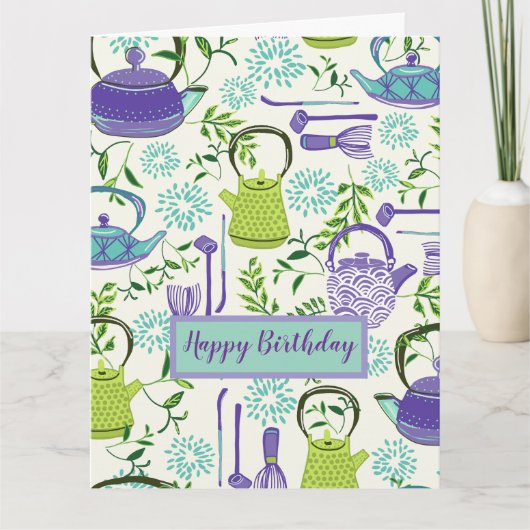 Japans ontwerp van groene theepot kaart (Voorkant)