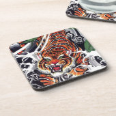 Japans ontwerp voor tijger en mantel bier onderzetter (Linkerzijde)