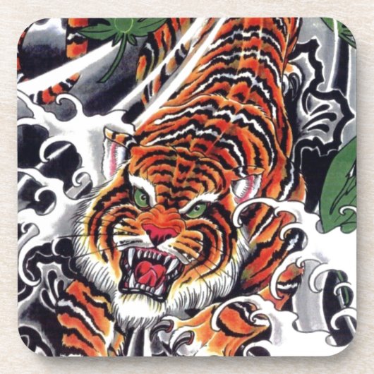 Japans ontwerp voor tijger en mantel bier onderzetter (Voorkant)