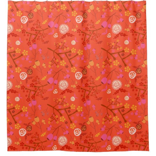 Japans Oranje Floral Pattern Douchegordijn (Voorkant)