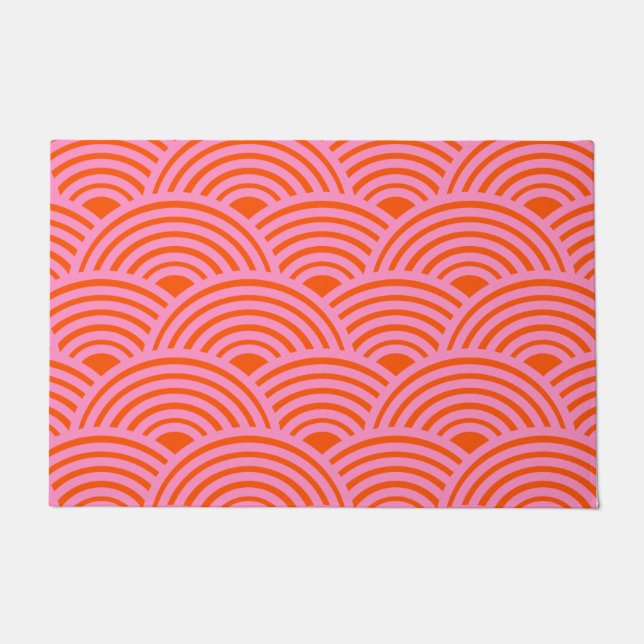 Japans Oranje roze golflengte Seigaiha Pattern Pre Deurmat (Voorkant)