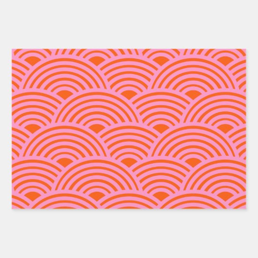 Japans Oranje roze golflengte Seigaiha Pattern Pre Inpakpapier Vel (Voorkant)