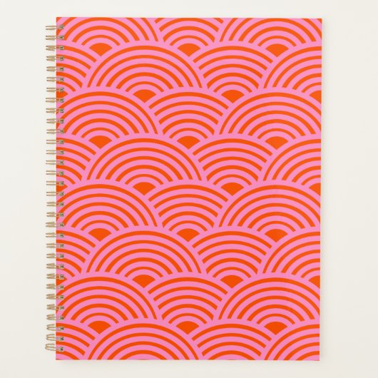 Japans Oranje roze golflengte Seigaiha Pattern Pre Planner (Voorkant)