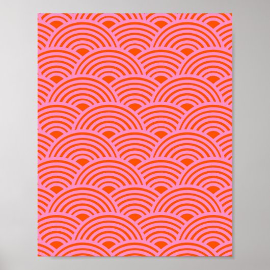 Japans Oranje roze golflengte Seigaiha Pattern Pre Poster (Voorkant)