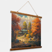 Japans oud huis bij het meer Fine Art Hangend Wandkleed (Gebogen)