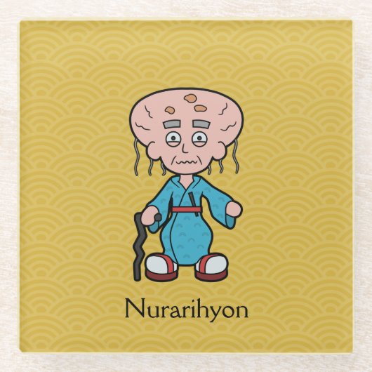 Japans oud Man Nurarihyon: Cartoon Yokai Glazen Onderzetter (Voorkant)