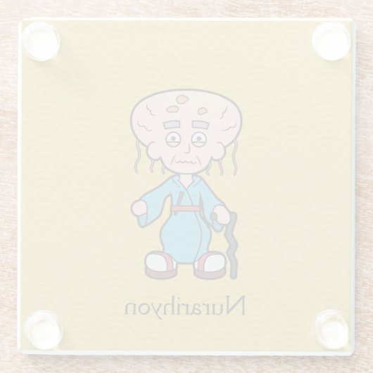 Japans oud Man Nurarihyon: Cartoon Yokai Glazen Onderzetter (Achterkant)