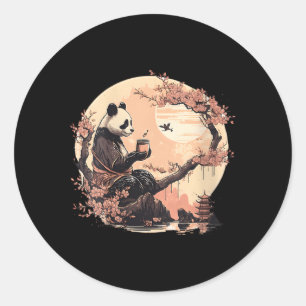 Japans Panda Drink thee Sakura Trees Panda Tea Ronde Sticker