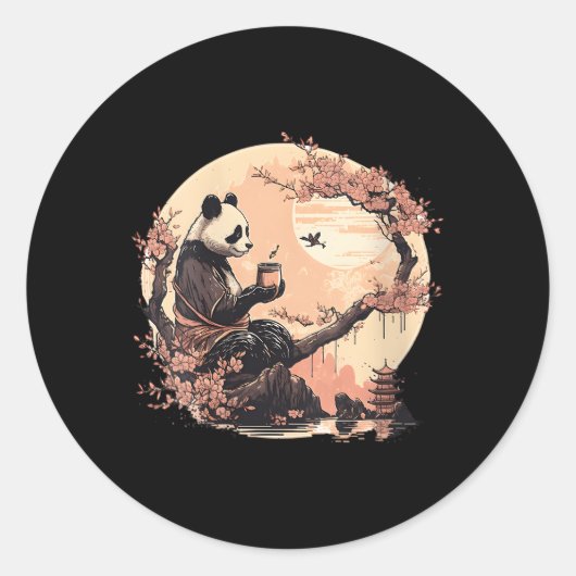 Japans Panda Drink thee Sakura Trees Panda Tea Ronde Sticker (Voorkant)