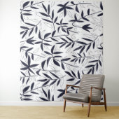 Japans patroon blauwe bamboe bladeren wandkleed (In situ)