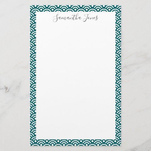 Japans patroon Blauwgroen | Gepersonaliseerd Briefpapier (Voorkant)