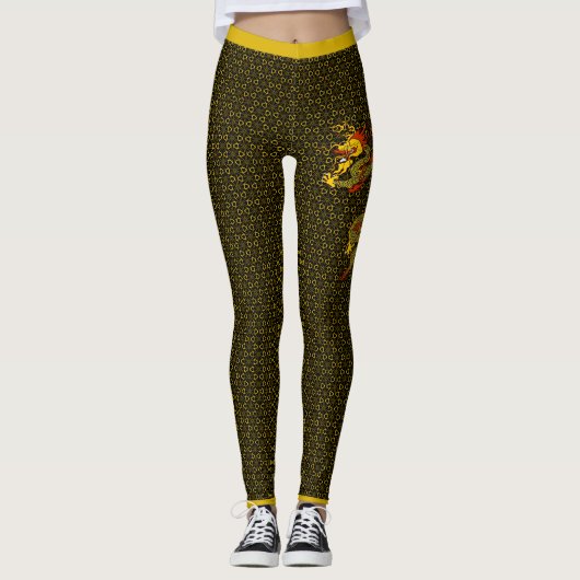 Japans Patroon & Dragon Zwart Leggings (Voorkant)