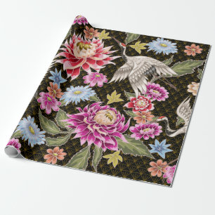 Japans patroon met bloemen en witte kranen cadeaupapier