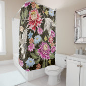 Japans patroon met bloemen en witte kranen douchegordijn (In situ)