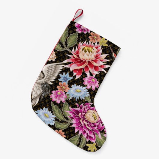 Japans patroon met bloemen en witte kranen kleine kerstsok (Voorkant (Hangend))