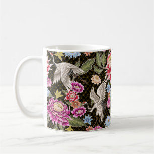 Japans patroon met bloemen en witte kranen koffiemok
