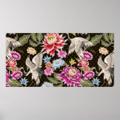 Japans patroon met bloemen en witte kranen poster (Voorkant)