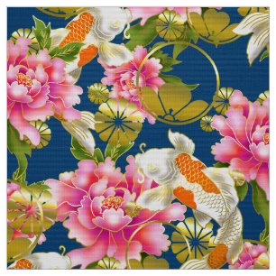 Japans patroonweefsel met Koi, bloemen en mon Stof