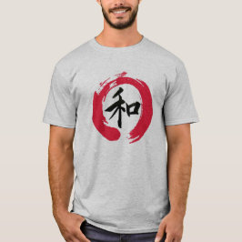 Japans "Peace" Kanji in een rood Ensō Zen T-shirt