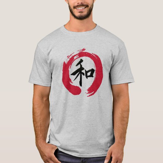 Japans "Peace" Kanji in een rood Ensō Zen T-shirt (Voorkant)
