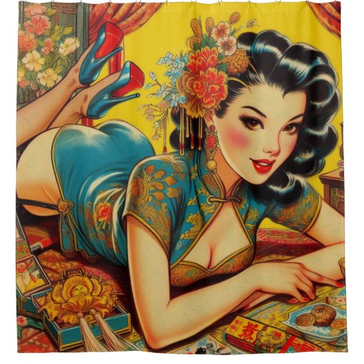 Japans Pin Up Douchegordijn (Voorkant)