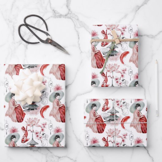 Japans Pogoda, Geisha, Cranes en Koi Inpakpapier Vel (Voorkant)